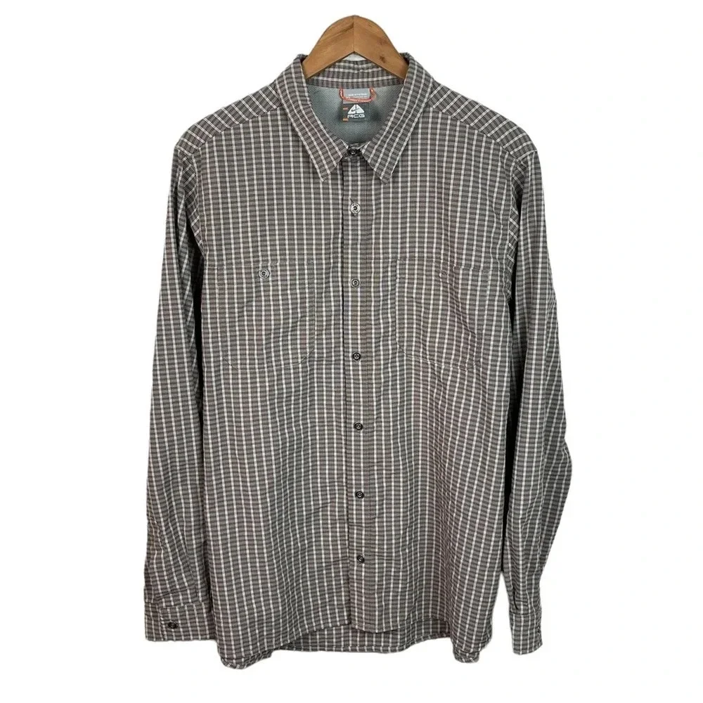 BF853 Mens Nike ACG Athletic Performance Plaid Button Down Shirt XL